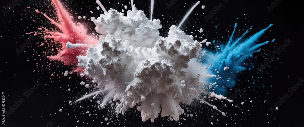 Poster colored powder explosion creating vibrant clouds against a black background showcasing dynamic splat