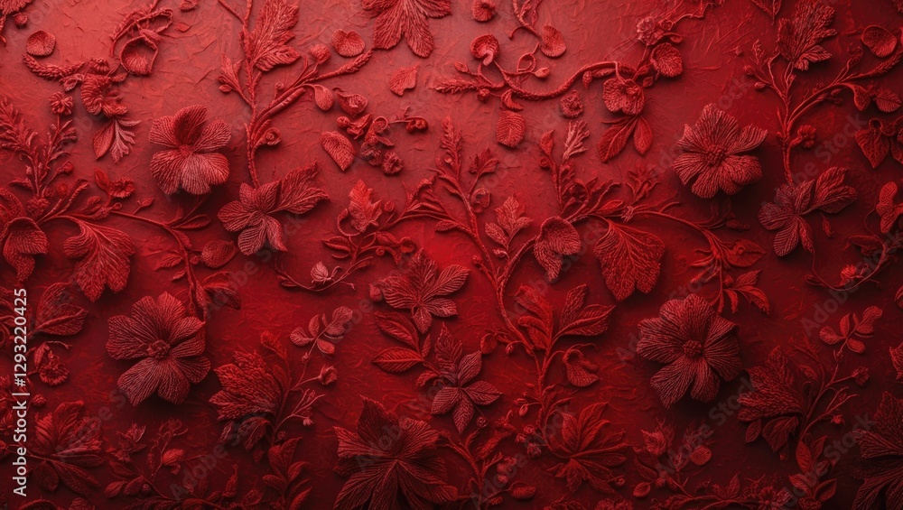 Poster floral embossed red texture background with intricate details for elegant design and artistic visual