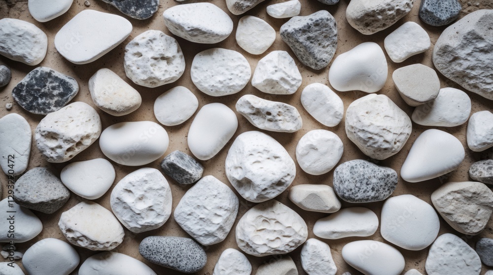 Aufkleber white and gray stone texture with various shapes and sizes of scattered pebbles on a natural backgro