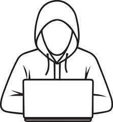 Computer hacker with laptop icon, Spy agent searching sign, symbol, logo, illustration, editable stroke, flat design style isolated on white