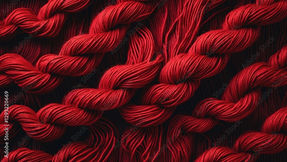 Aufkleber red wool knitted yarn texture with intricate strands on a soft white background showcasing depth and