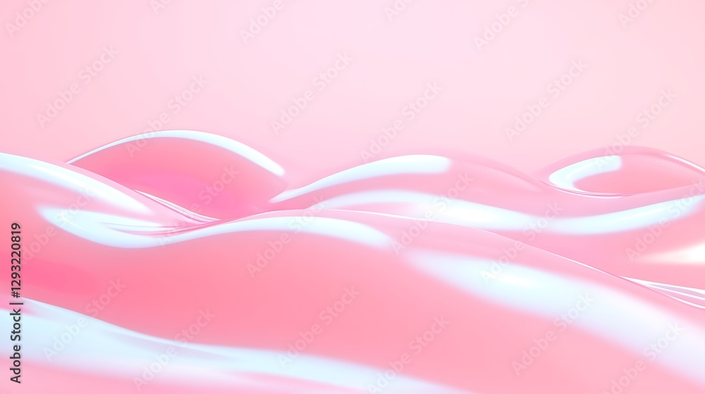 Poster soft pink fluid flowing over a smooth surface with glossy and reflective finish for artistic backgro