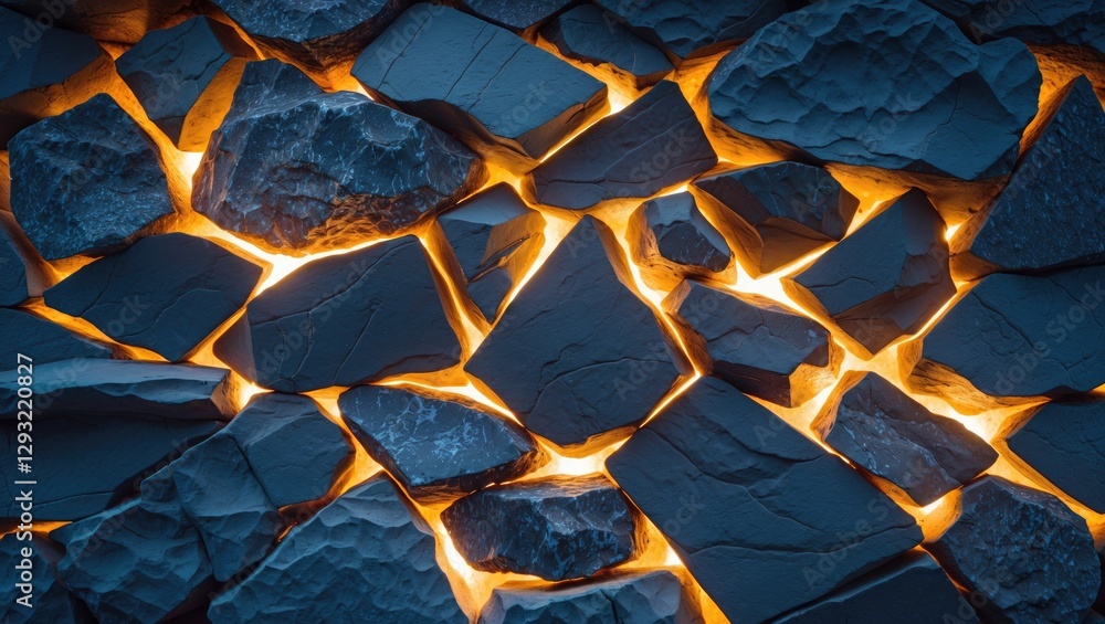 Poster illuminated rock pattern showcasing textured stones with warm light accents creating a unique and ca