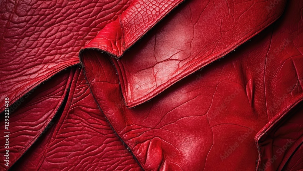 Poster red leather texture close-up showcasing intricate details and depth for use in design and fashion pr