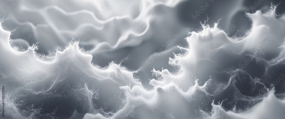 Poster soft ethereal white and gray abstract texture with flowing cloud-like forms for background use