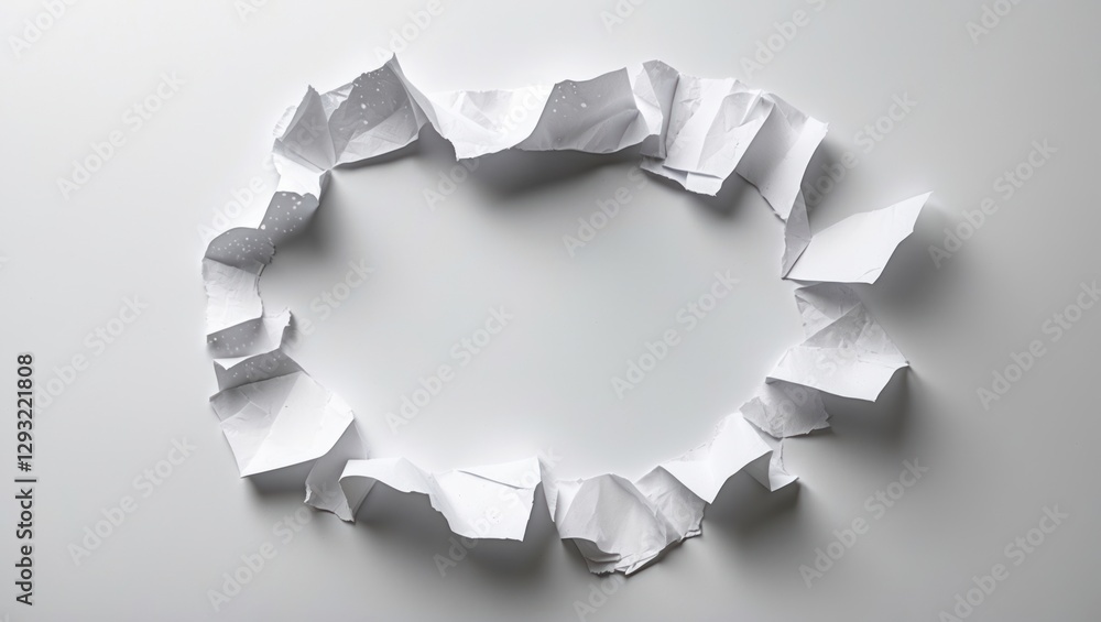 Poster torn white paper frame isolated on a light background featuring a central blank space for text or gr