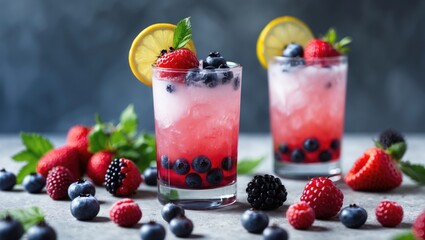 Refreshing Summer Berry Beverage with Citrus Garnish and Mint Leaves