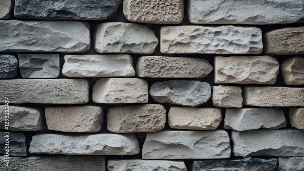 Poster textured stone wall in varying colors and shapes creating a natural background for architectural and