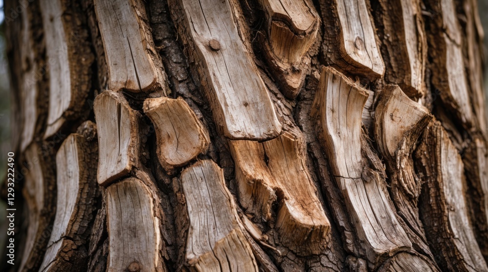 Aufkleber textured surface of an aged tree trunk showcasing dry, rugged bark patterns ideal for nature and des