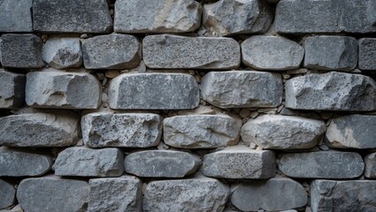 Fototapeta premium Gray stone wall texture background featuring rugged stones stacked in a natural pattern ideal for architectural and design applications.