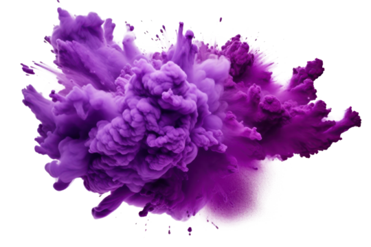 purple pigment powder explosion blaste isolated on white or transparent png