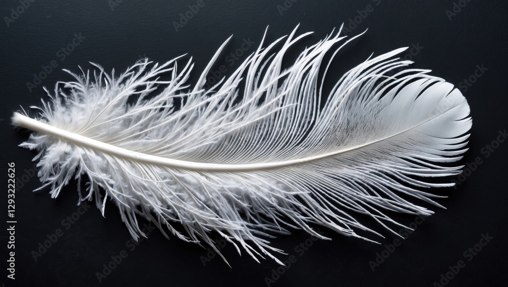 Poster delicate white feather elegantly displayed on a dark background showcasing intricate details and tex