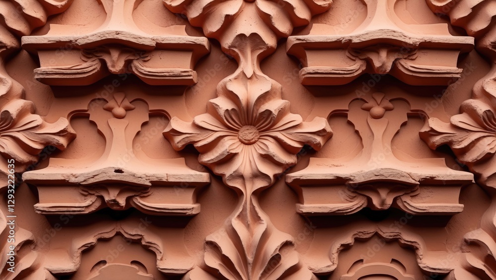 Poster intricate terracotta plaster design showcasing ornate patterns and textures for decorative backgroun