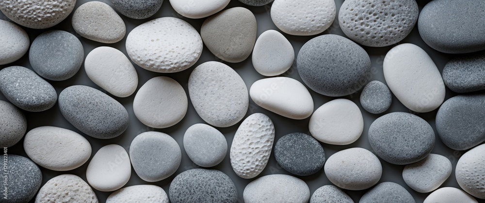 Aufkleber white and grey pebbles background showcasing smooth textures and natural variations in stone shapes 