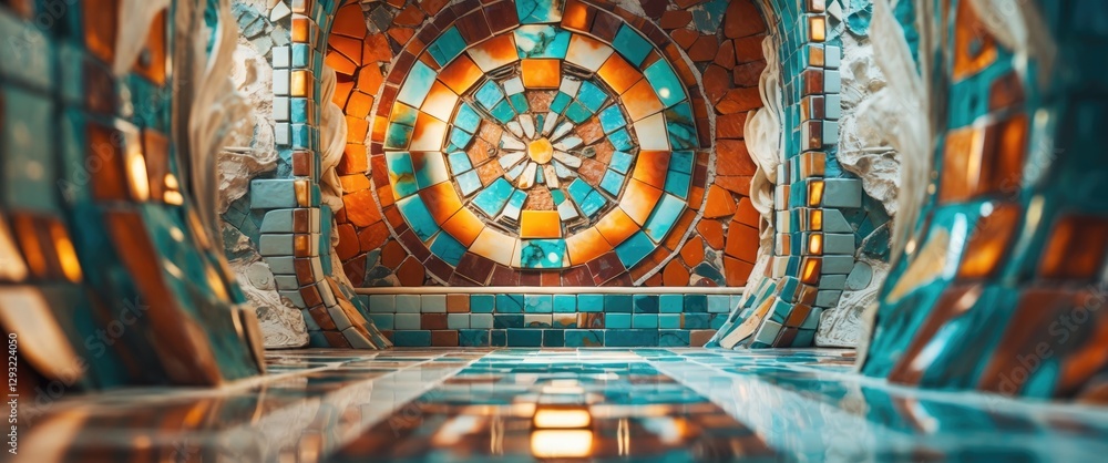 Poster colorful ceramic tile mosaic pattern for walls and floors with unique design elements and textures