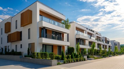 Fototapeta premium Modern residential buildings with simple design, embodying clean and functional living spaces.