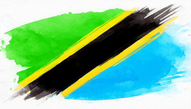 Watercolor painting of Tanzania national flag. Independence day. Hand drawn art. - Powered by Adobe