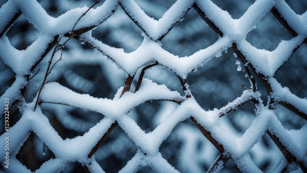 Poster snow-covered lattice pattern creating a serene winter background with intricate details of texture a
