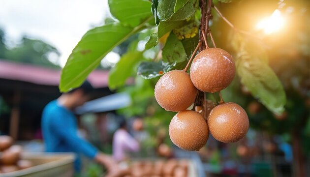 Harvesting sapodilla chikoo an agricultural showcase in minngkwan cambodia fruit orchard lush environment vibrant viewpoint