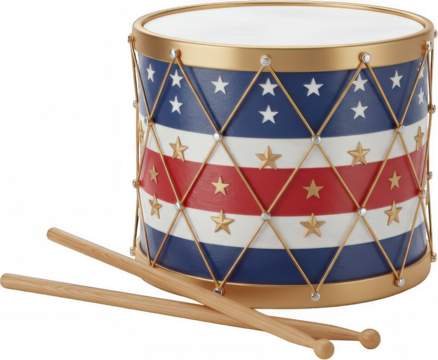 Patriotic American Drum with Drumsticks Independence Day 4th of July Celebration - Powered by Adobe