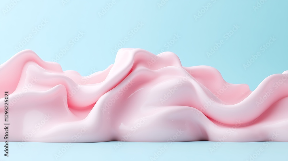 Poster soft pink waves on a light blue background, smooth curves and textures for abstract art and backgrou