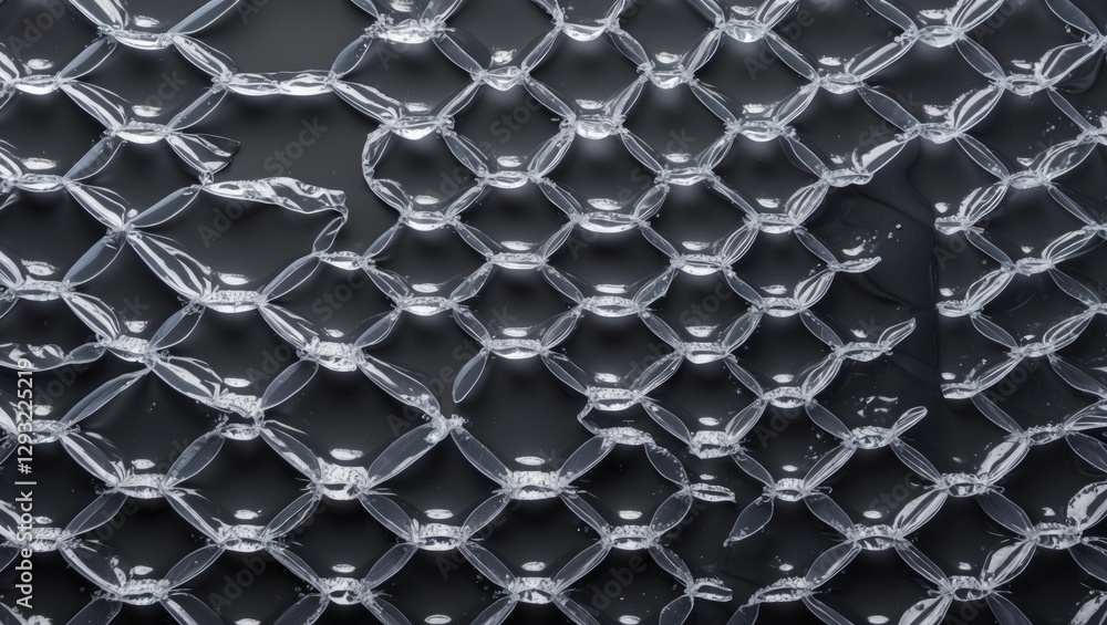 Poster transparent bubble wrap texture on black surface showcasing an intricate pattern for packaging and p