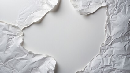 Crumpled white paper texture with a clean center space for text overlay or design elements in a minimalist style.