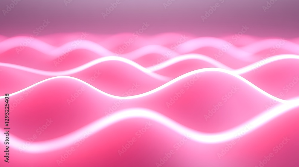 Poster soft pink waves with gentle curves and neon light effect on a smooth surface for abstract background