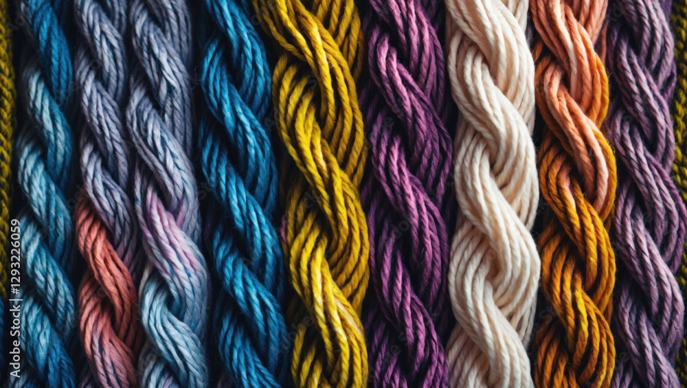 Poster colorful twisted yarn threads displayed in a textured arrangement for knitting and craft projects