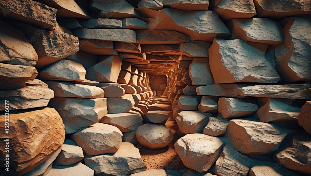 Aufkleber abstract stone tunnel with textured brown rocks and vivid light creating a unique perspective for ba