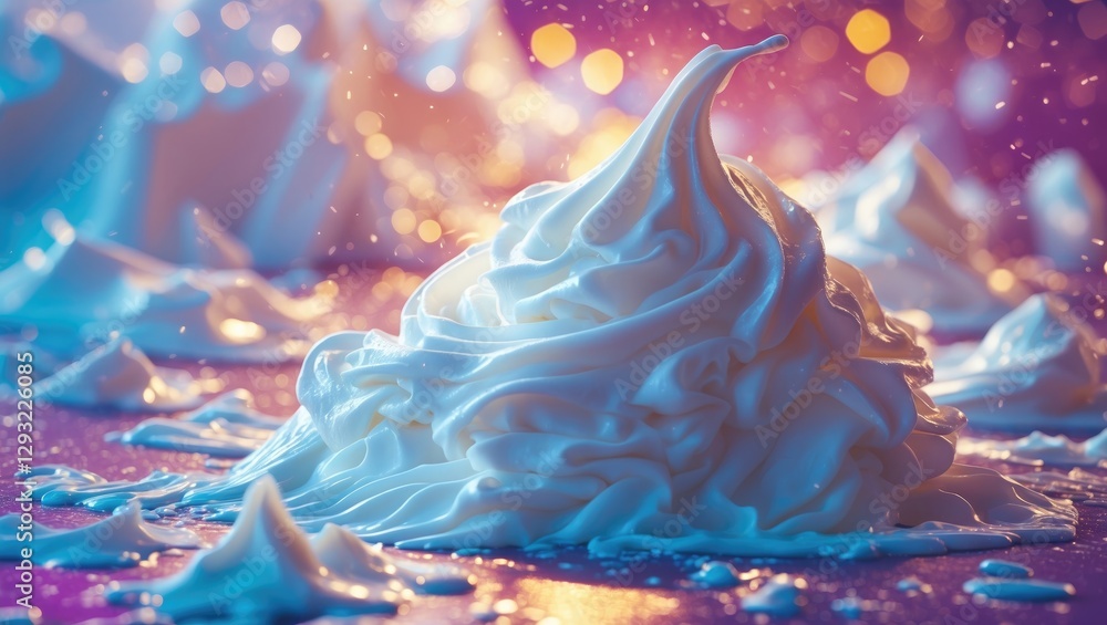 Poster whipped cream swirl on a colorful background with sparkling bokeh effect creating a dreamy and festi