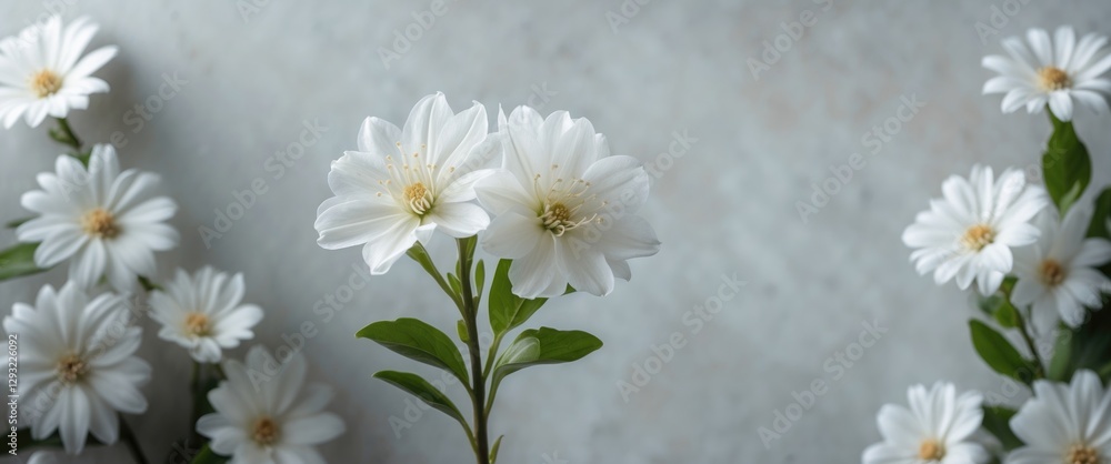 Poster elegant white flower arrangement with empty space for text on a soft background ideal for greeting c