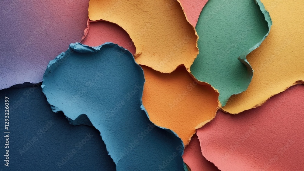 Poster colorful torn paper texture with layered edges creating an artistic background in vibrant hues for d
