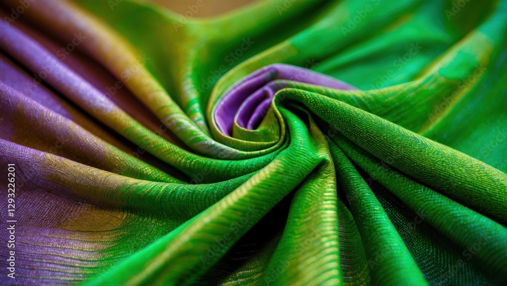 Poster vibrant green and purple fabric texture showcasing intricate patterns and luxurious softness for uph