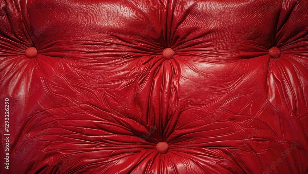 Poster close-up view of textured red leather upholstery with tufted design highlighting intricate folds and