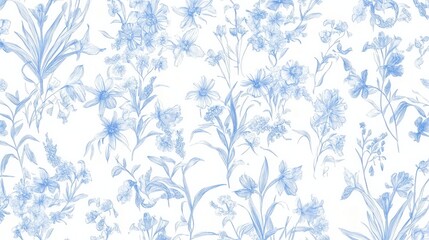 Delicate Light Blue Floral Print - Elegant Botanical Pattern for Home Decor