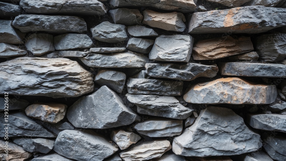 Aufkleber stone wall texture background featuring various sizes and shapes of rocks in grayscale tones for arc
