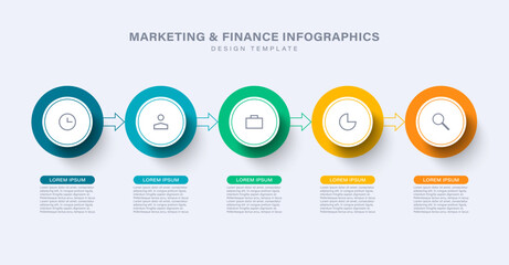 5 step or options vector infographic design with icons. Circular infographic elements