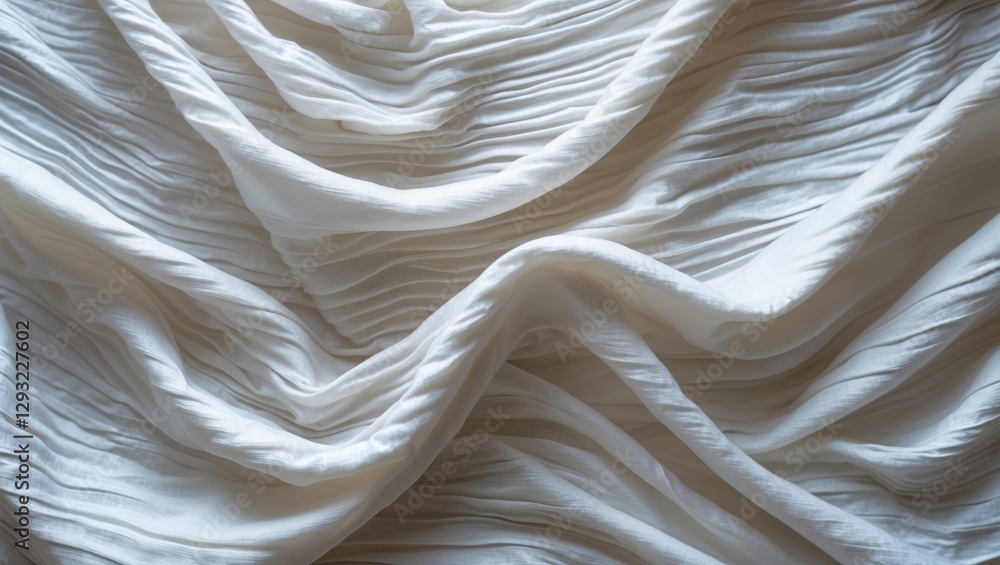 Poster elegant white fabric with soft waves and folds creating a delicate and textured background ideal for