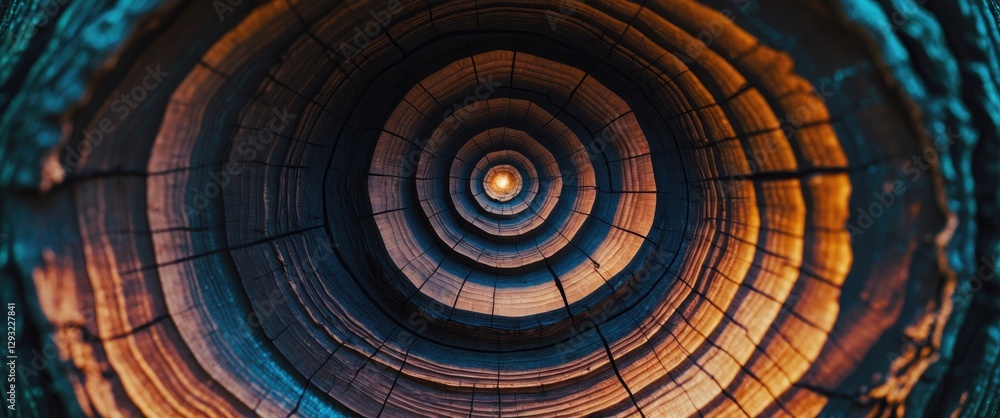 Poster concentric tree rings showcasing intricate textures and patterns in a close-up perspective of a tree