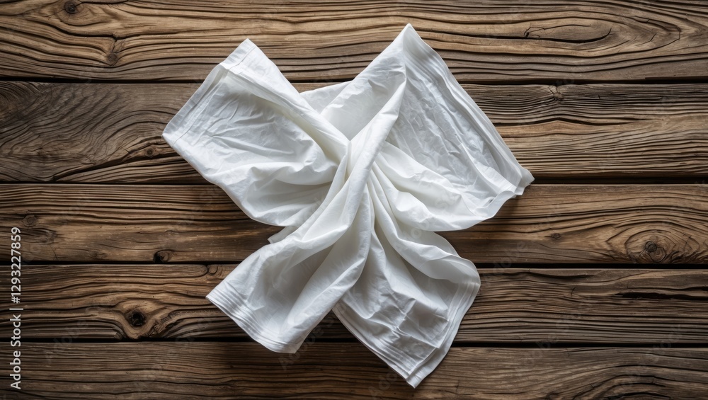 Aufkleber textured white tissue elegantly arranged on a rustic wood grain background showcasing simplicity and
