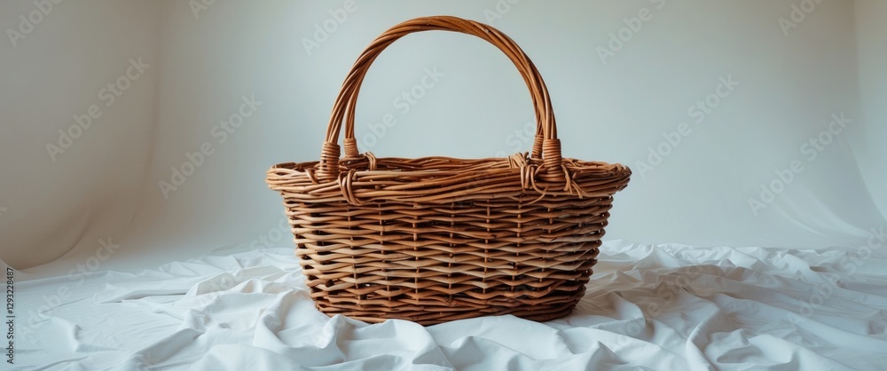 Poster wicker basket isolated on white background ideal for text placement and product display