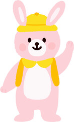 Sweet and lovable bunny dressed in a kindergarten uniform, with big bright eyes and a cheerful expression. Ideal for children's books, educational themes, and playful graphics.