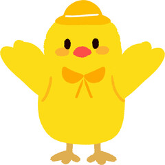 Cheerful yellow chick wearing a kindergarten outfit, looking happy and playful. Great for children's illustrations, early learning themes, and school-related graphics.