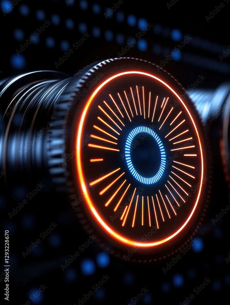 Aufkleber futuristic interface design showcasing vibrant glowing buttons and controls.