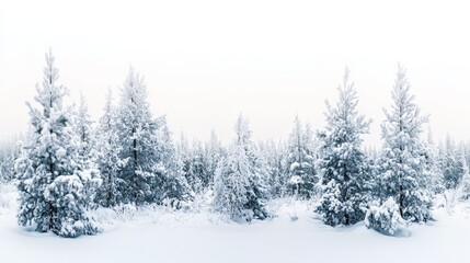 Fototapeta premium Snowy forest in Lapland, a serene winter wonderland of tranquility and purity.