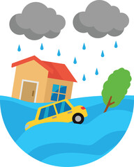 Flood natural disaster with house vector illustration
