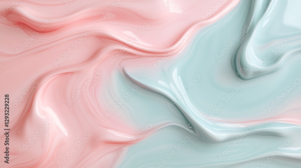 Poster soft swirls of pink and mint abstract art with smooth texture for background or design use