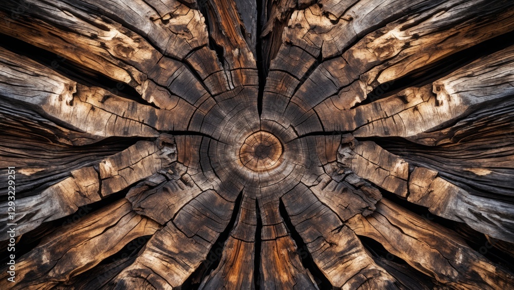 Poster Textured close-up of a rustic tree trunk displaying intricate wood patterns suitable for backgrounds and natural design themes.