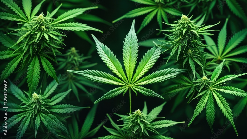 Canvas Prints vibrant close-up of lush cannabis leaves showcasing intricate patterns and textures in a rich green 